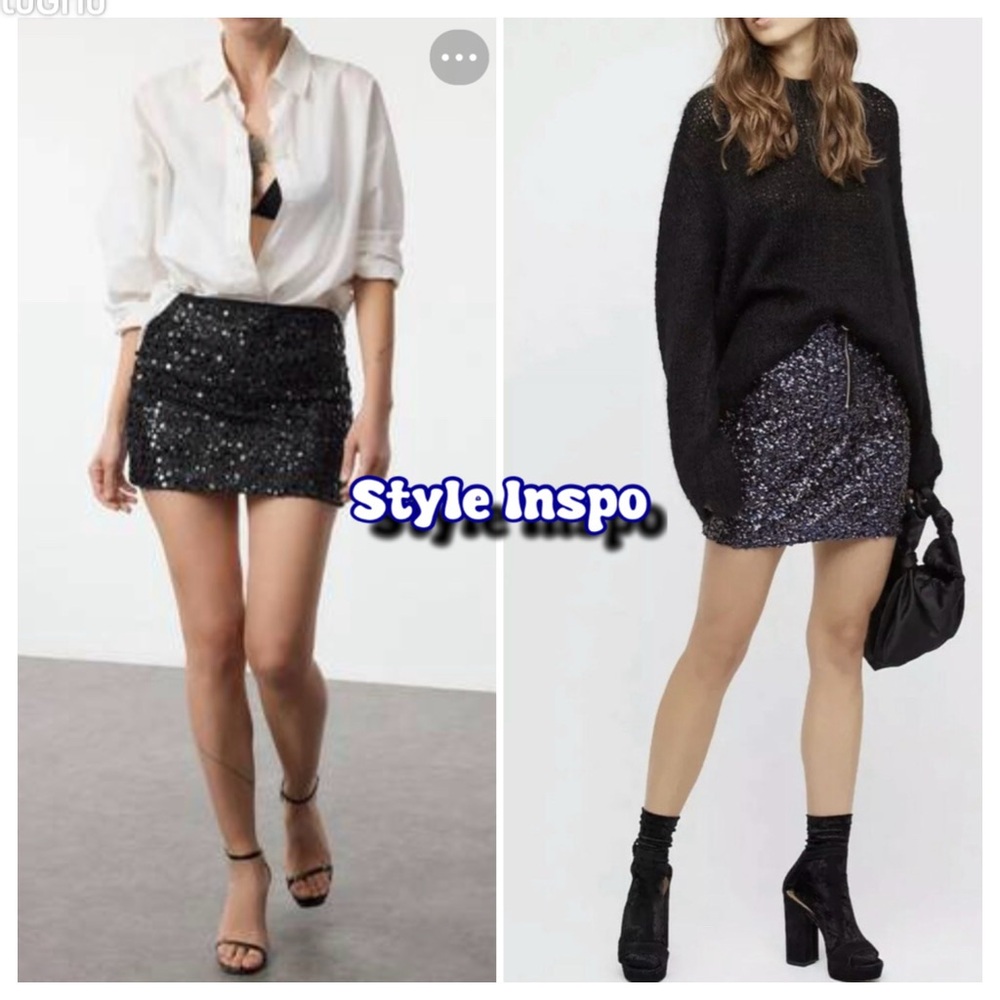 ba&sh Gold Black mini skirt Size XS 2 Metallic Women’s Micro Sparkle Elegant